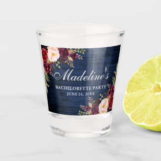 Verre A Shot Bourgogne Floral Bleu Bois Bachelorette