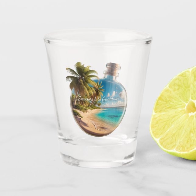 Verre A Shot Bouteille Souvenir Guadeloupe: Plage Tropicale  (Devant)