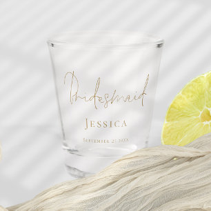 Verre A Shot Bridesmaid Cadeau Gold Nom du script Mariage Date