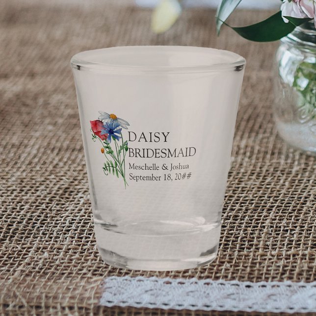 Verre A Shot Bridesmaid Fleur sauvage Bouquet Floral Mariage Sh (Bridesmaid shot glass - lovely as a wedding favor or for your bachelorette party)