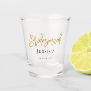 Verre A Shot Bridesmaid Gold Script/Nom/Mariage Date/Cadeau