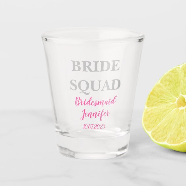 Verre A Shot Bridesmaid Pink Nom personnalisé Mariage Bachelore (Devant)