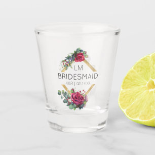 Verre A Shot Bridesmaid Red Rose Mariage Date Monogramme Tiré