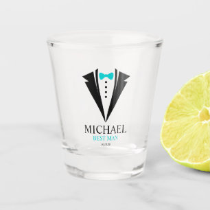 Verre A Shot Bright Aqua Bow Cravate "Meilleur Homme" Tuxedo