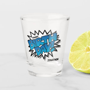Verre A Shot Bright Blue Comic Text - Joyeux anniversaire