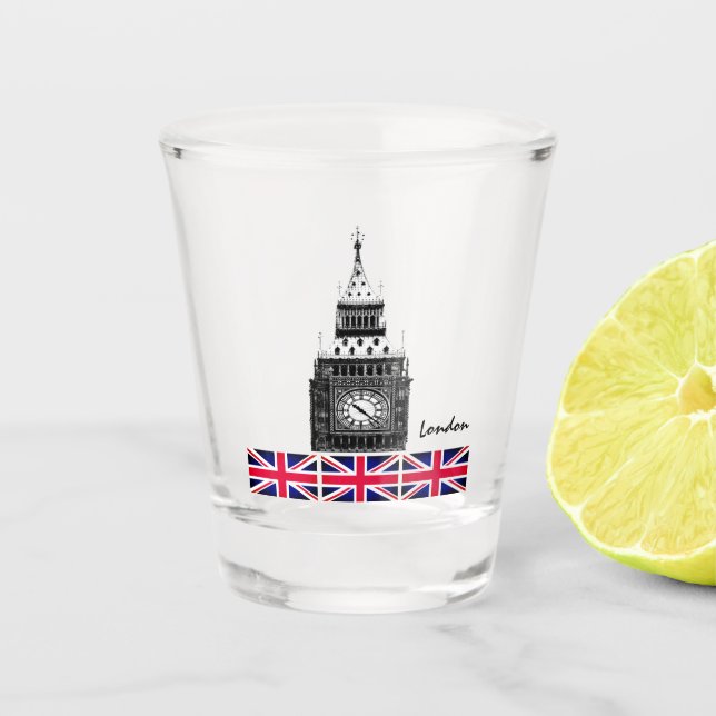 Verre A Shot British Flag & Royaume-Uni, Big Ben / Sports brita (Devant)