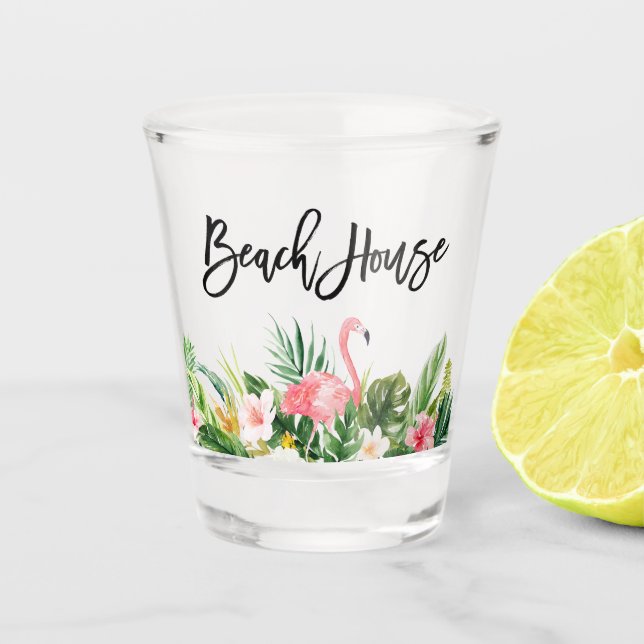Verre A Shot Brosse moderne Script Tropical Floral Beach House (Devant)