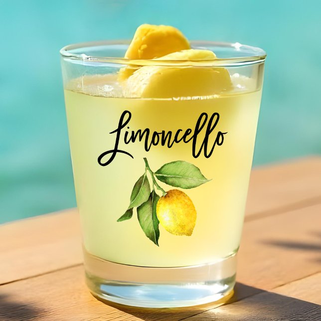 Verre A Shot Brosse Script Limoncello Aquarelle Citron (Watercolor Lemon and Brush Script Calligraphy Limoncello Shot Glass)