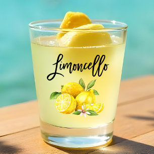 Verre A Shot Brush Script Limoncello Aquarelle Lemons