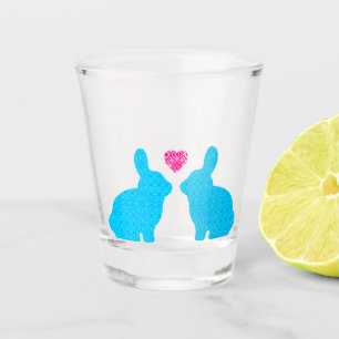 Verre A Shot Bunnies bleus et coeur rose