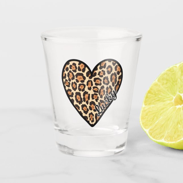 Verre A Shot Cadeau de la Saint-Valentin cœur de léopard mignon (Devant)