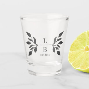 Verre A Shot Cadeau de Mariage Monogramme Moderne de Feuillage 