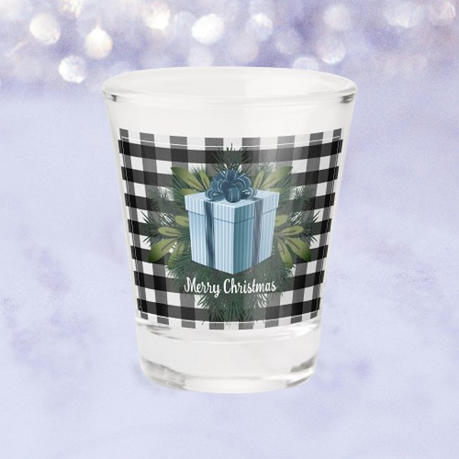 Verre A Shot Cadeau de Noël Plaid Buffalo | Vacances bleues (Blue Buffalo Plaid Christmas Gift Holiday Shot Glass)