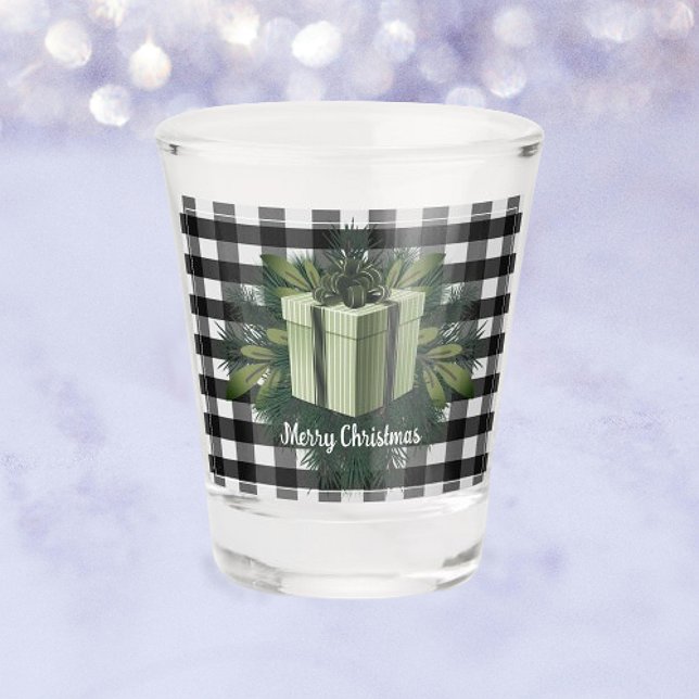 Verre A Shot Cadeau de Noël Plaid Buffalo | Vacances vertes (Green Buffalo Plaid Christmas Gift Holiday Shot Glass)