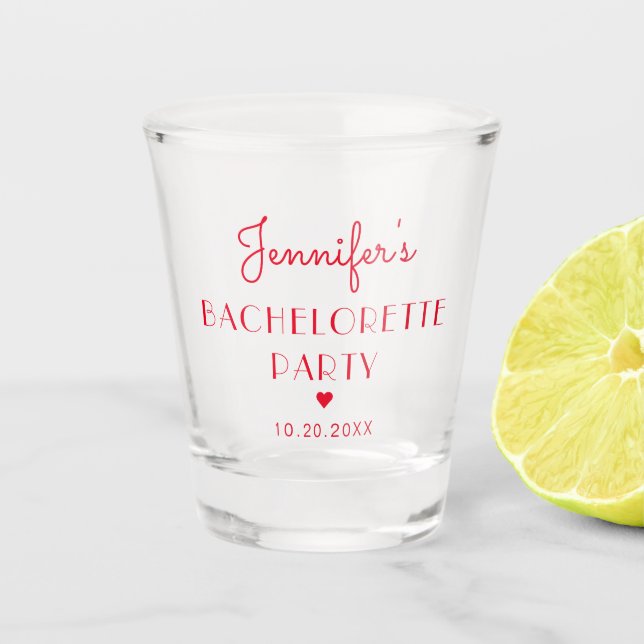 Verre A Shot Cadeau personnalisé de fête de bachelor en Rouge R (Devant)