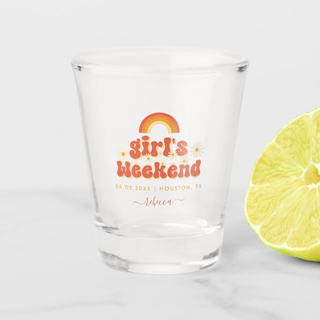 Verre A Shot Cadeau personnalisé pour week-end de fille rétro (Devant)