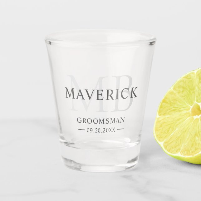 Verre A Shot Cadeau pour Garçons d'Honneur Initiales Monogramme (Devant)