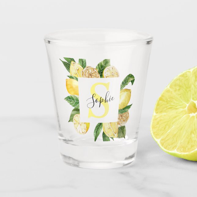 Verre A Shot Cadres et Feuilles de citrons jaunes modernes avec (Devant)