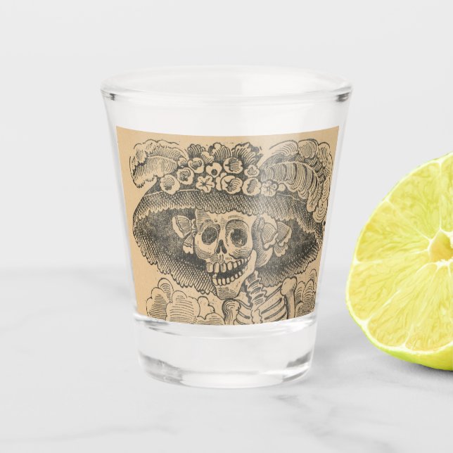 Verre A Shot Calavera Catrina (Squelette Élégant) (Crâne Dapper (Devant)