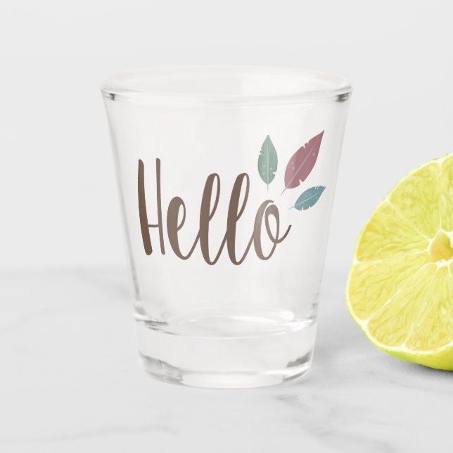 Verre A Shot Calligraphie bonjour boho plumes (Devant)