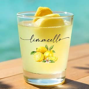 Verre A Shot Calligraphie Encre Limoncello Aquarelle Lemons