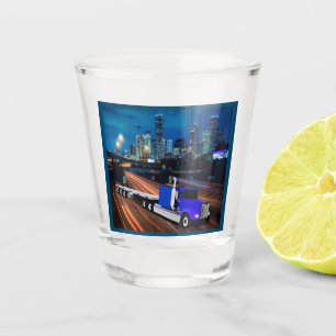 Verre A Shot Camion à 18 roues sur route avec Houston Skyline
