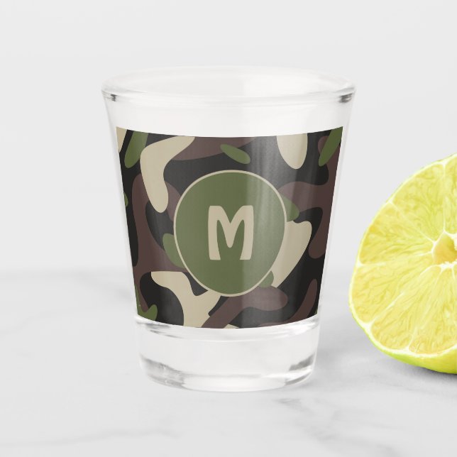 Verre A Shot Camouflage militaire Vert Motif Brown Monogramme (Devant)