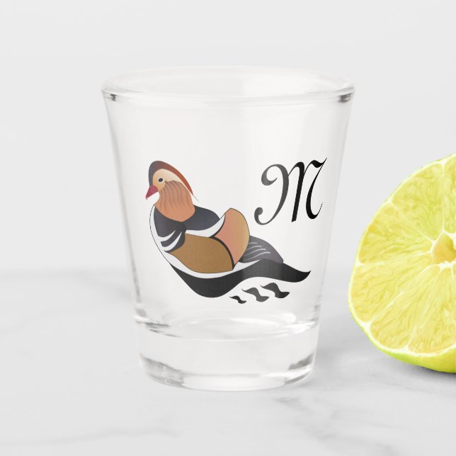 Verre A Shot Caricature adorable Mandarin Canard de natation (Devant)