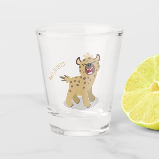 Verre A Shot Caricature amusante hyena riant illustration (Devant)