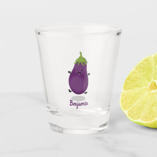 Verre A Shot Caricature d'aubergine d'aubergine joliment heureu