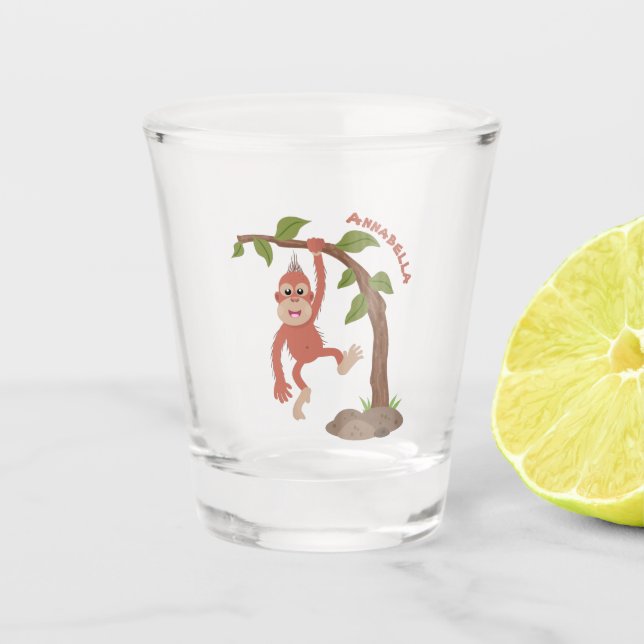 Verre A Shot Caricature de bébé orangoutan joyeux (Devant)