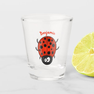 Verre A Shot Caricature de coccinelle rouge joyeux