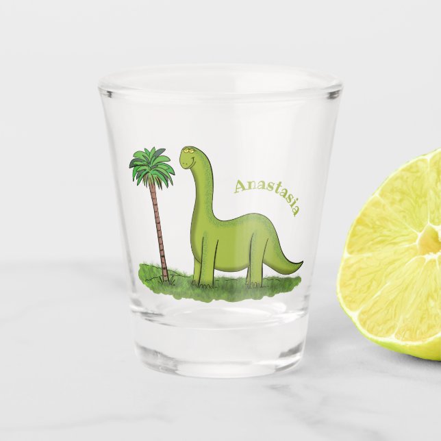 Verre A Shot Caricature de dinosaure de brontosaurus vert migno (Devant)