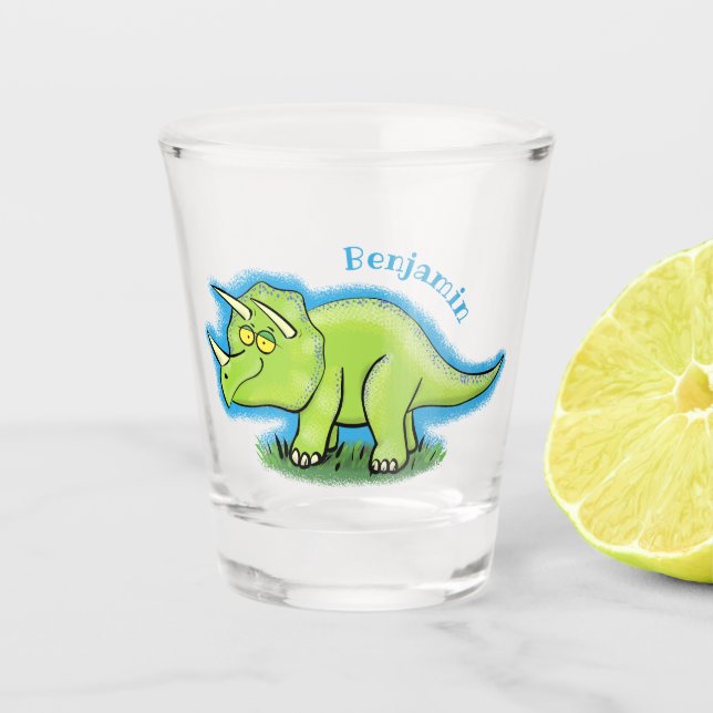 Verre A Shot Caricature de dinosaure de triceratops vert mignon (Devant)
