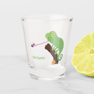 Verre A Shot Caricature de lézard de caméléon vert joyeux
