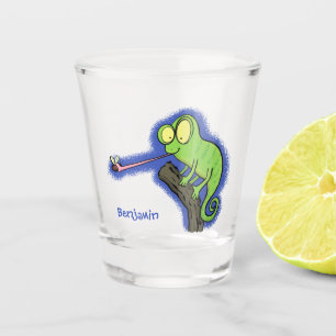 Verre A Shot Caricature de lézard de caméléon vert joyeux