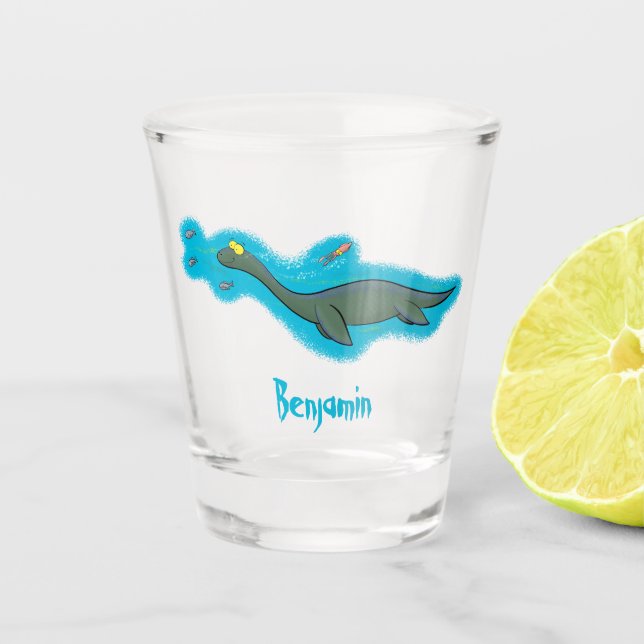 Verre A Shot Caricature de plesiosaure, monstre marin mignon et (Devant)