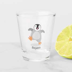 Verre A Shot Caricature de poussin de pingouin mignon et joyeus