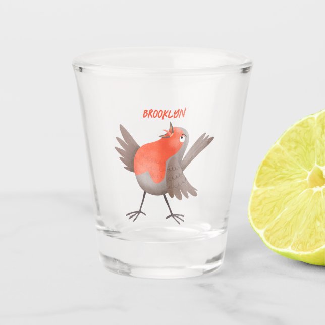 Verre A Shot Caricature d'oiseau rouge chantant mignon (Devant)
