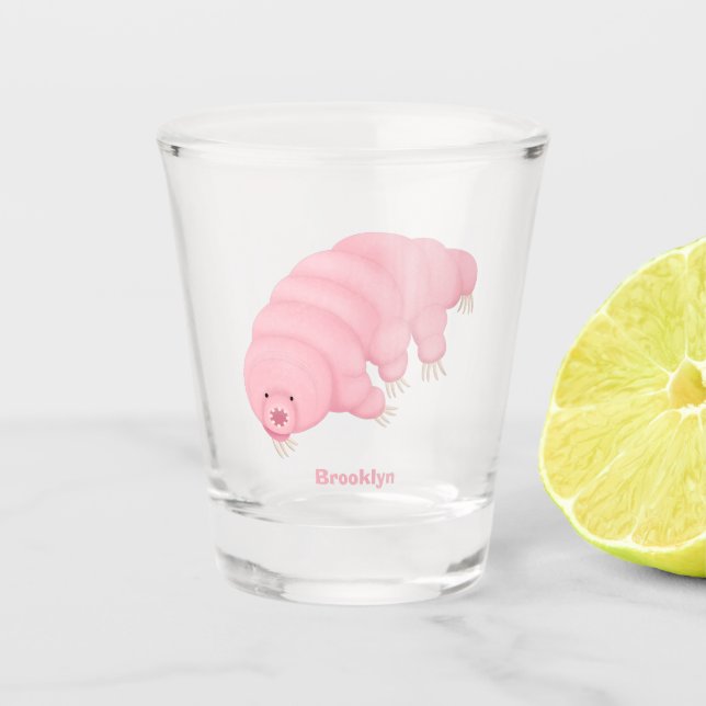 Verre A Shot Caricature d'ours d'eau tardigrade rose mignon (Devant)