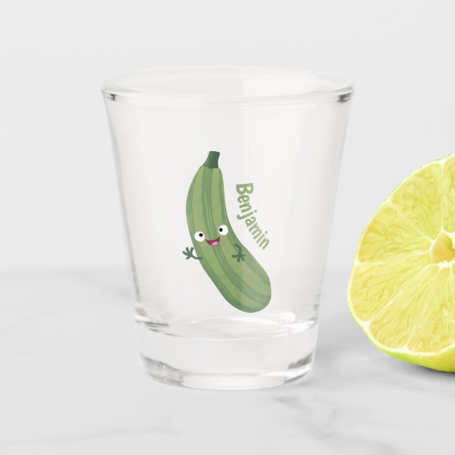 Verre A Shot Caricature joyeux de courgettes mignonnes (Devant)