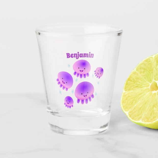 Verre A Shot Caricature kawaii de méduse violette rose mou (Devant)