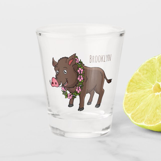 Verre A Shot Caricature mignonne sanglier et fleurs (Devant)