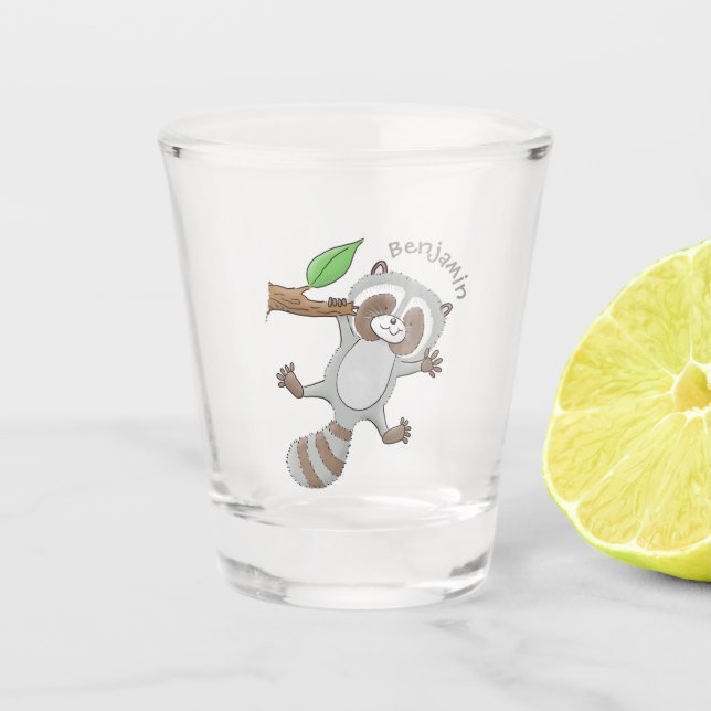 Verre A Shot Caricature pour bébé au raton laveur joyeux (Devant)