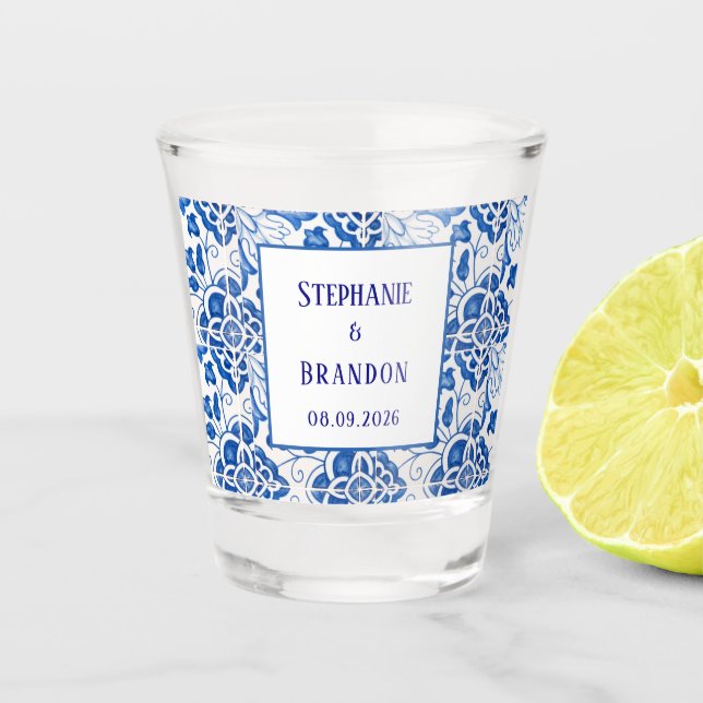Verre A Shot Carreaux portugais Mariage méditerranéen bleu (Devant)