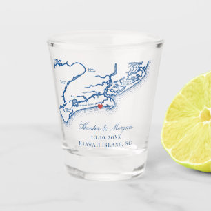 Verre A Shot Carte de l'île de Kiawah Elégant Marine Blue Weddi