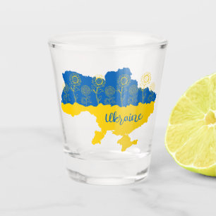 Verre A Shot Carte de l'Ukraine avec tournesol et drapeau ukrai