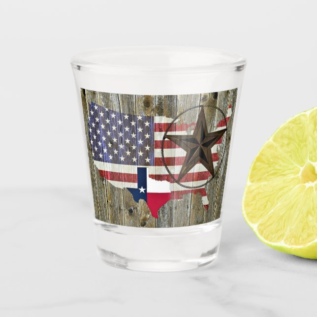 Verre A Shot Carte du drapeau de l'État d'étoile seule du Texas (Devant)