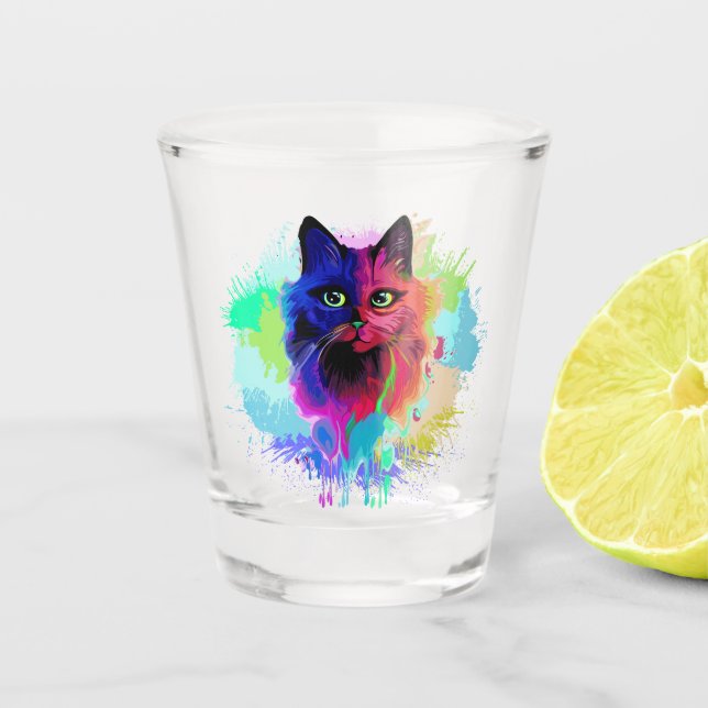 Verre A Shot Cat Trippy Psychedelic Pop Art (Devant)