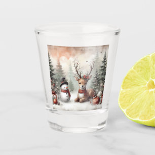 Verre A Shot Cerf de Noël/bonhomme de neige en bois classique
